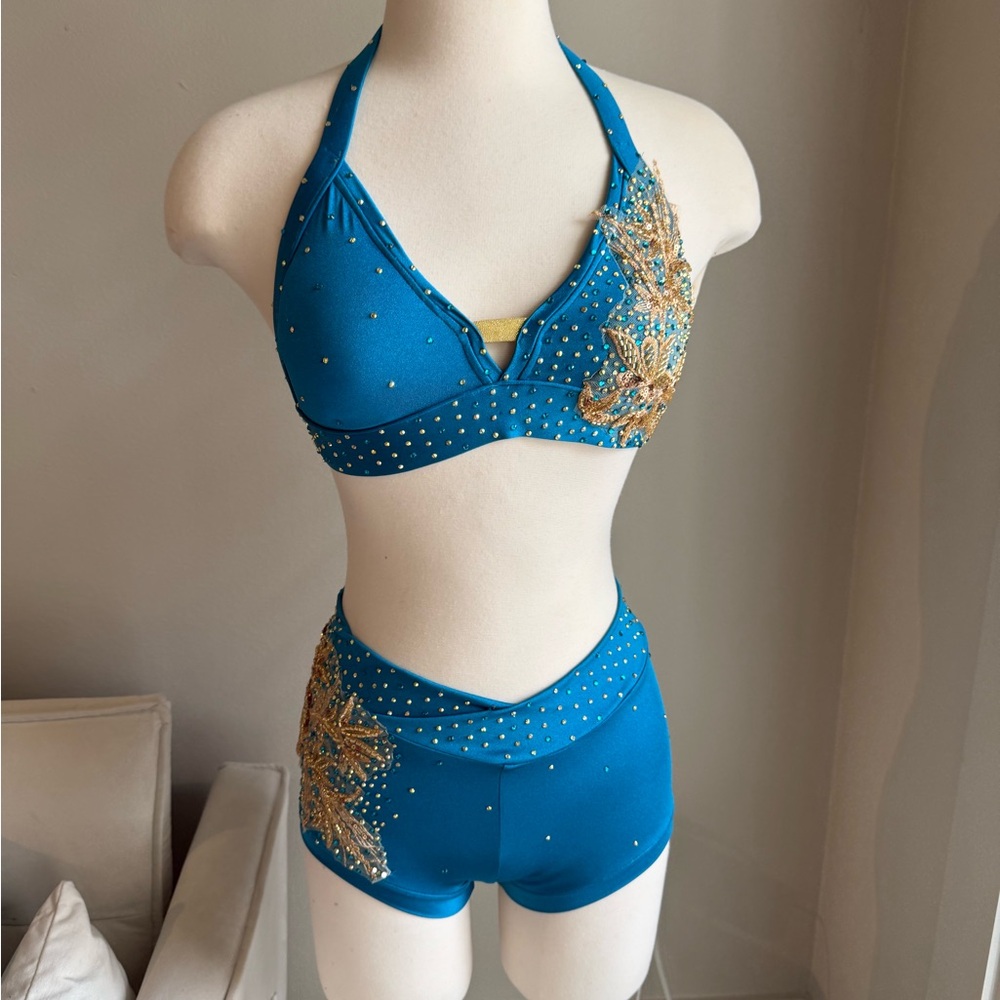 Teal and Gold Dallaswear Pro Dance Costume